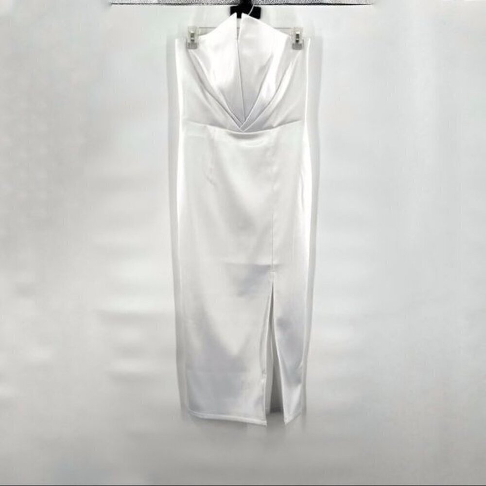 white strapless sheath dress pleated bodice M - Picture 9 of 14